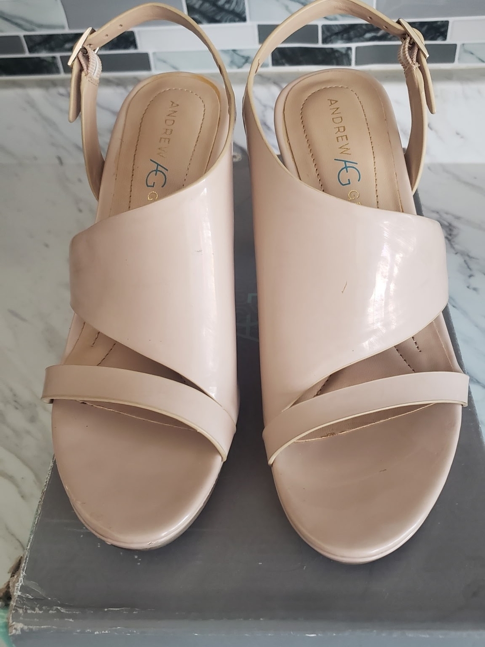 Andrew Geller Women's Nude Patent Slingback Heels